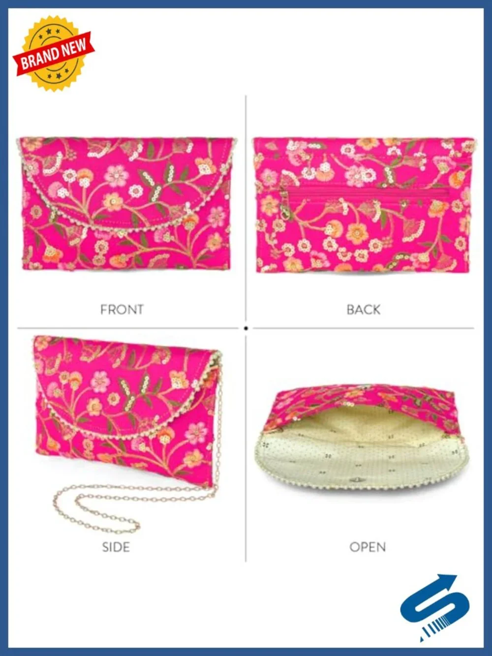 Ethnic Embroidered Clutch Bag for Women Hand-Carry Evening Bridal Purse